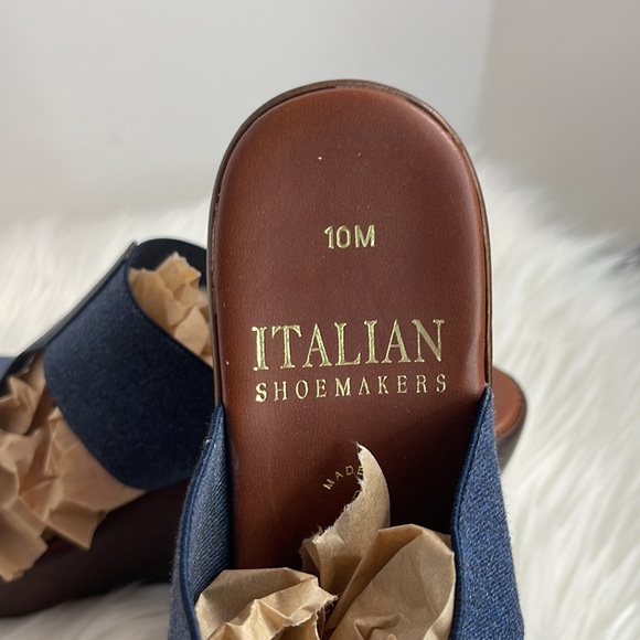 Women’s Italian Shoe Makers sandals denim blue SZ 10M elastic 3.5 in wedge - Picture 5 of 9